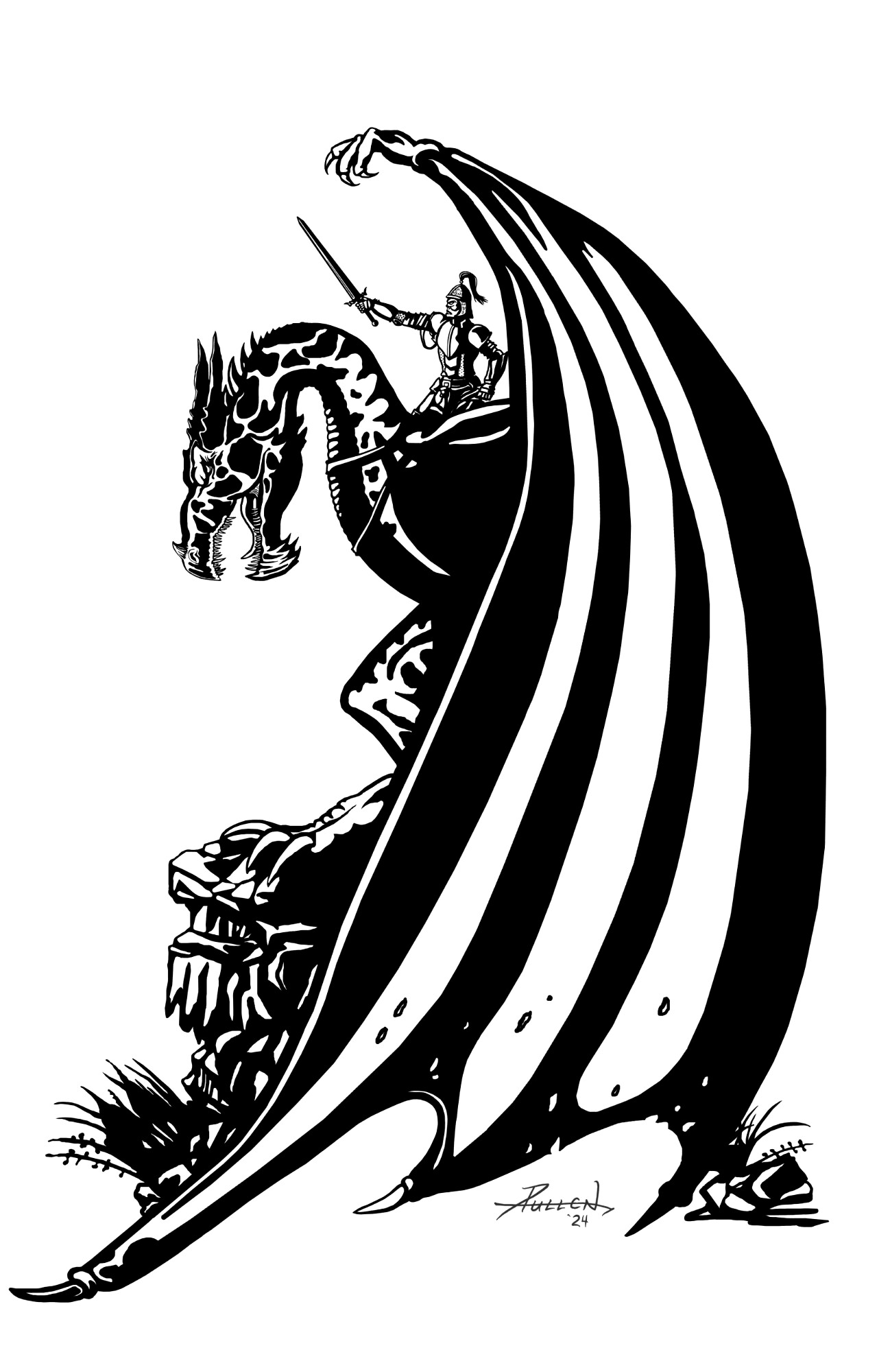 Clip Art Wyvern, ink drawing